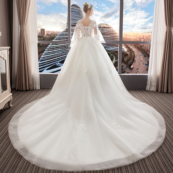 new glamorous sheer v neck wed dress bridal gown chapel luxury beauty wed dress lace back