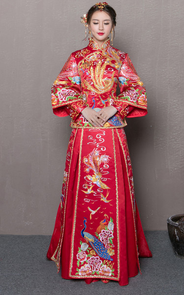 Cheongsam cultivate one's morality spring summer wedding dress 2017 married longfeng existing small trailing new XiuHe suit Chinese toast th