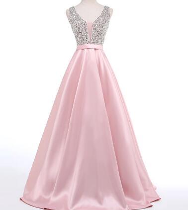 Real Photo Beadings Bodice Long Evening Dress Backless Bright Satin Custom Made Cheap Prom Gowns