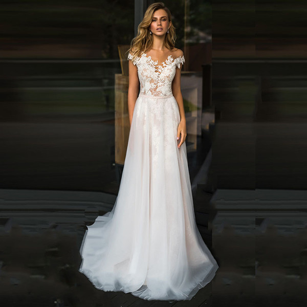 Bho Beach LORIE Beach Wedding Dress Lace Scoop A-Line Appliques Tulle Long Princess Vintage Bridal Dress Custom Made Wedding Gown