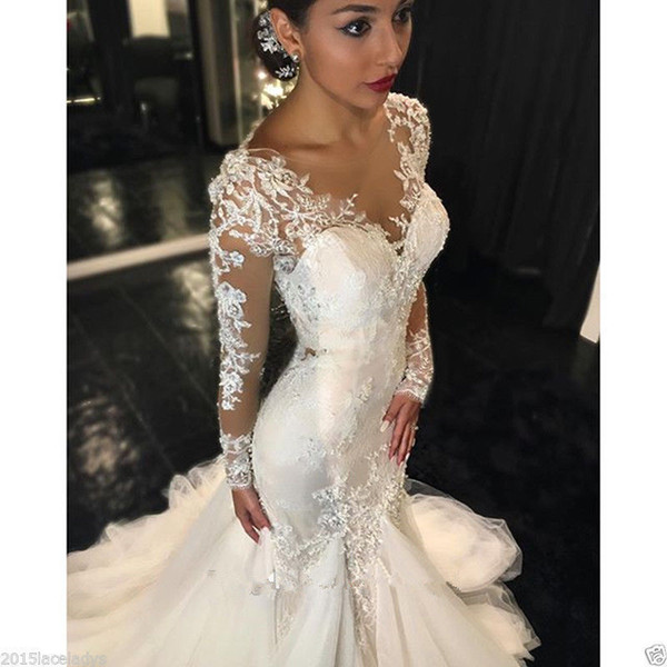Mermaid Lace Wedding Dresses V-Neck With Appliqued Sexy Hand-Made Flowers Hollow Wedding Gowns Bridal Wedding Dress