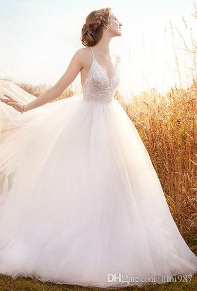 Beach Summer Wedding Dresses 2017 Sexy Backless Spaghetti Straps Wedding Bridal Gowns Bohemian Floor Length Formal Dresses For Wedding