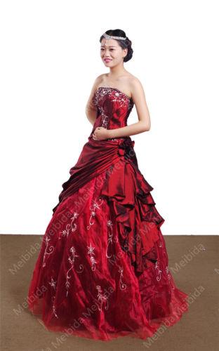 KC Bride wedding dress new beaded formal occasion red applique Tube top taffeta formal fluffy skirt
