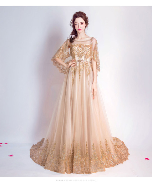 2017 New Arrival Wedding Dresses & Events Floor Length Formal Champagne woman Evening Gowns Dinner Poet Backless party dress