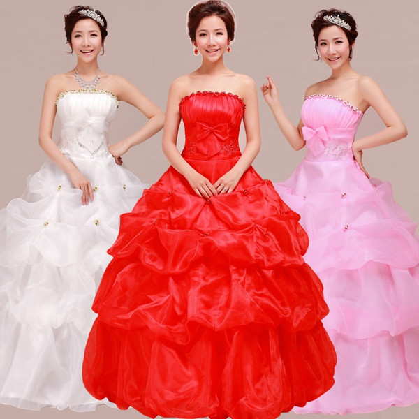Ruffled Organza Ball Gown Wedding Dress Lace Up 2018 In Stock Bridal Gowns Floor Length Wedding Gowns