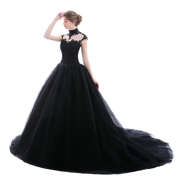 New Arrival high collar black Plus Size Wedding Dresses Lace Appliqued Sleeveless Wedding Bridal Gowns Real Photos