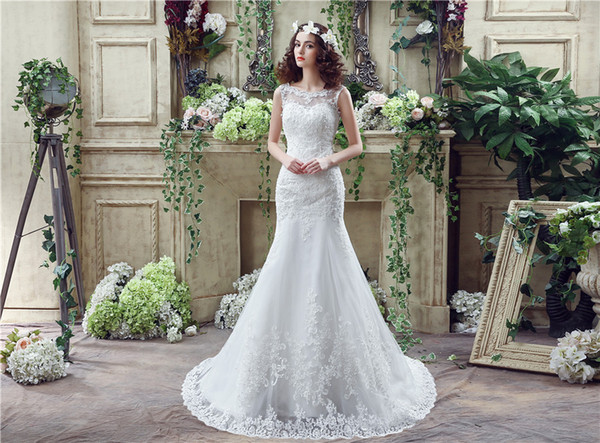 Lace Mermaid Wedding Dresses Sheer Straps White Tulle Appliques For Women Backless Bridal Gowns Vestido De Noiva