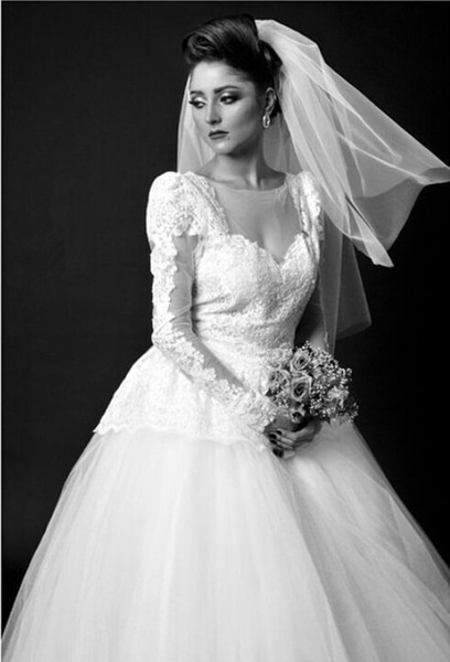 Robes De Mariage Princess Sheer Neck Arabic Vintage Wedding Dress Luxury Lace Appliques Long Sleeve Muslim Wedding Dress