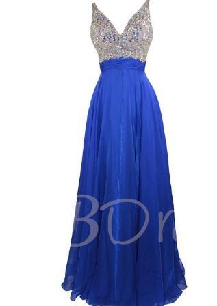 huygDeep V-Neck Beadings A-line Prom Dress
