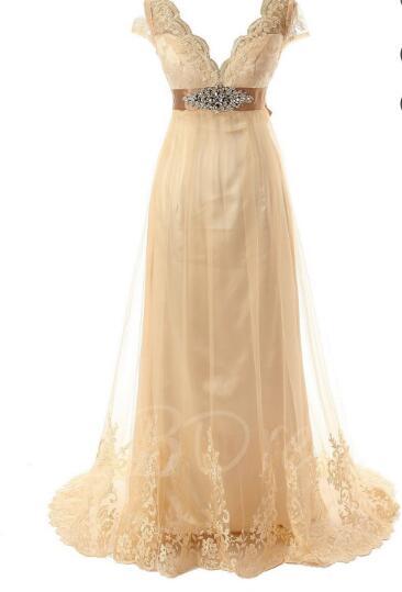 Cap Sleeves Appliques Sashes Plus Size Wedding Dress