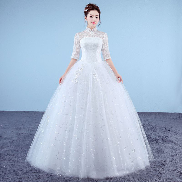 lace wedding dress Red White Wedding Dresses Half Sleeves Bride Princess Ball Gowns Cheap Bridal Vestidos De Novia