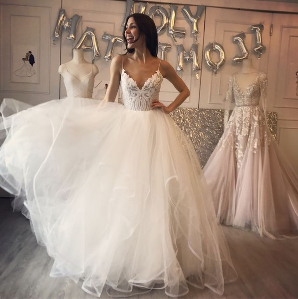 Sexy Spaghetti Straps White Wedding Dresses with Sequins for Women Bridal Gown In Stock