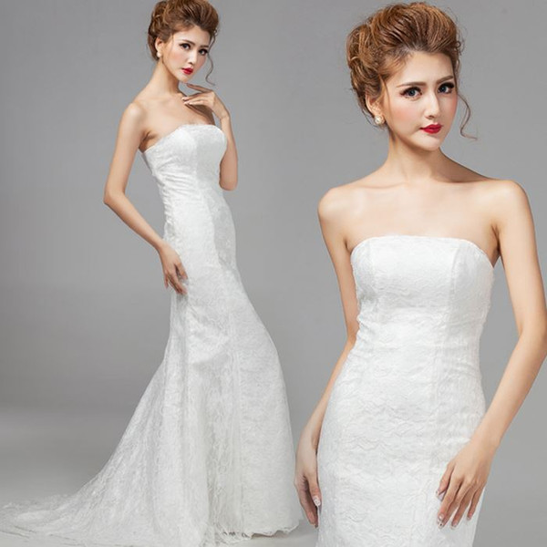 Sexy Mermaid Wedding Dresses Cheap 2016 Strapless Wedding Bridal Gowns Trumpet New White Red Purple Lace Embroidered Evening Dress Cheongsam