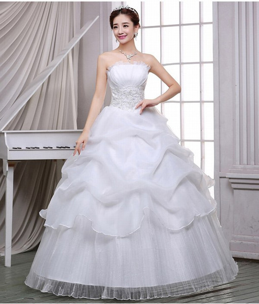 Sleeveless Strapless lace wedding dress ball gown Formal occasion dress lace-up back bridal dress XHS05