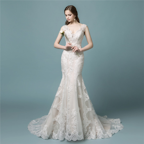 In Stock Bridal Gowns Vintage Sexy Mermaid Wedding Dresses Boho Lace Wedding Dress with Cap Sleeves Robe De Mariee