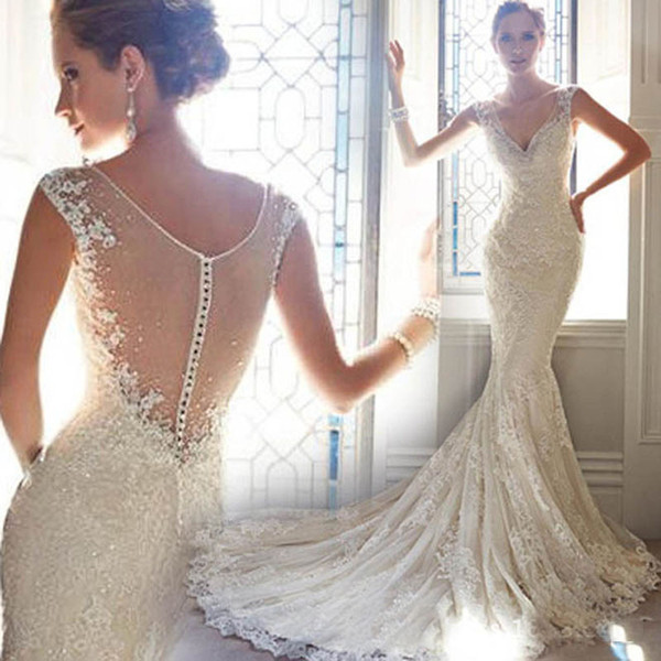 White Wedding Dresses Sexy Backless Fish Tail Dress Fashion Brand Evening Dress Sleeveless A Line Wedding Pregnant Bridal Gowns