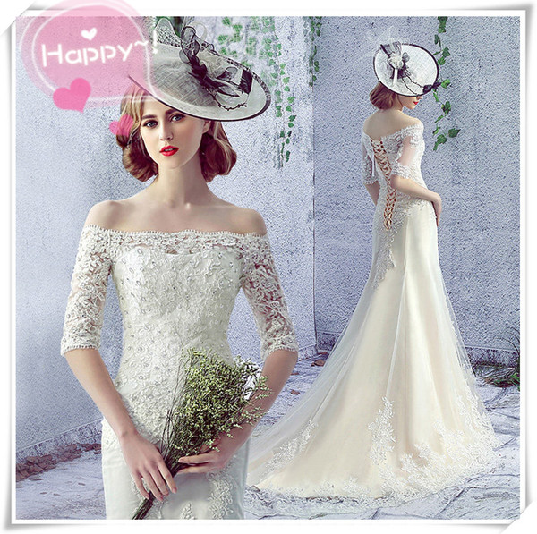 2017 white/champagne mermaid wedding dress tailing luxury noble US style crystal lace trumpet slim top quality sheath floor length dress