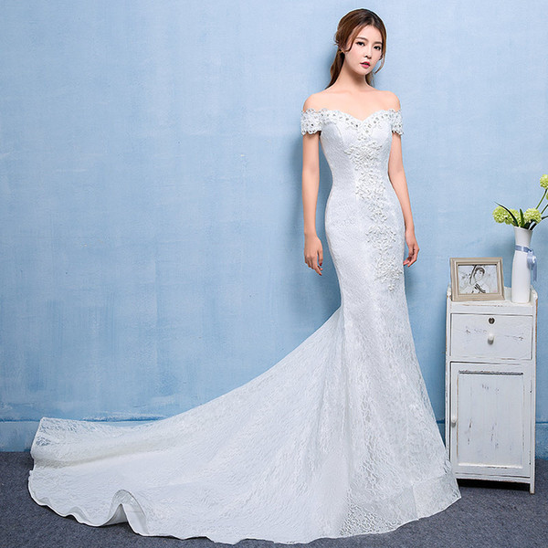 new bridal wedding dress, Korean lace fish tail, slim and tailed wedding dress.