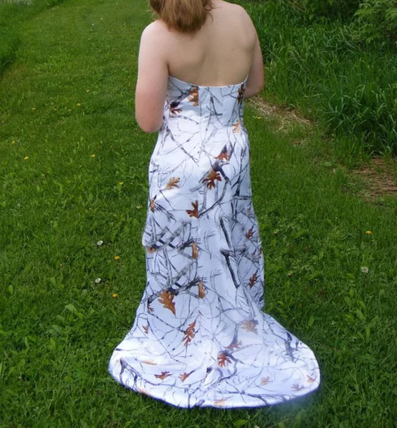 White Ivory Camo Wedding Dresses Strapless Mermaid Bridal Gown With Court Train For Country Wedding