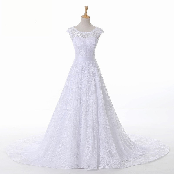 high quality A line cap sleeve elegant lace wedding dresses New brides dresses vestidos de novia robe de mariage