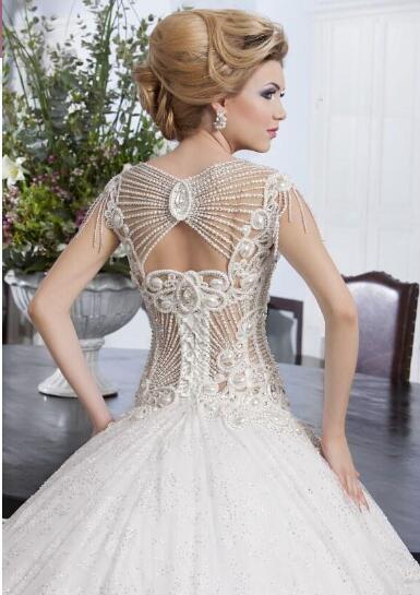 Glamorous Beadings Ball Gown Wedding Dress Tulle Lace Bridal Gown