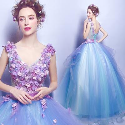 2017 New Fashion Cheap Hand Made Flowers Wedding Dresses Fancy Applique Sleeveless Backless Prom Girls Pageant Dress Ball Gown