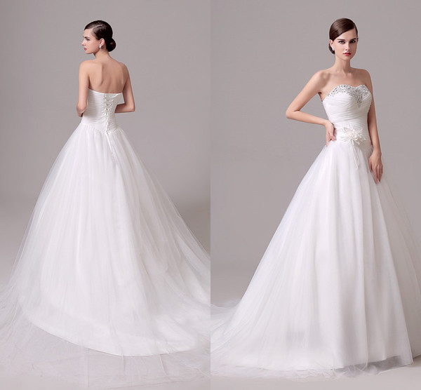 Beaded Crystal Wedding Dress Peplum Draped Sheer Tulle A Line Sweep Train Back Lace Up Vestido de Novia Real Picture White Bridal Gowns