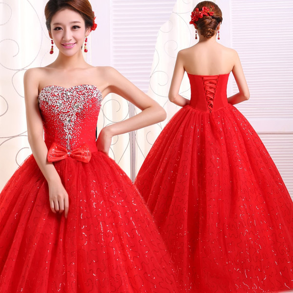 Autumn new big red plaid bride strapless wedding dress large size wedding dress fluffy maxi wedding dress