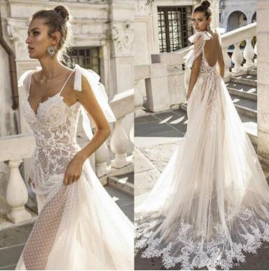 Sexy Boho Wedding Dresses Spaghetti Straps Illusion Lace Backless Bridal Gowns Vestido De Novia Beach Wedding Dress Cheap