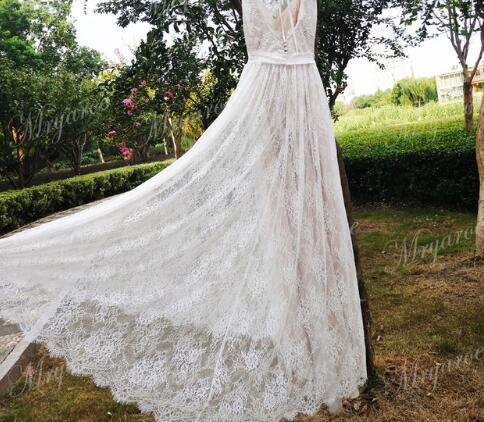 Mryarce Delicate Lace Romatic Bohemian Wedding Dresses Keyhole Back Bridal Dress With Cap Sleeves robe de mariage 
