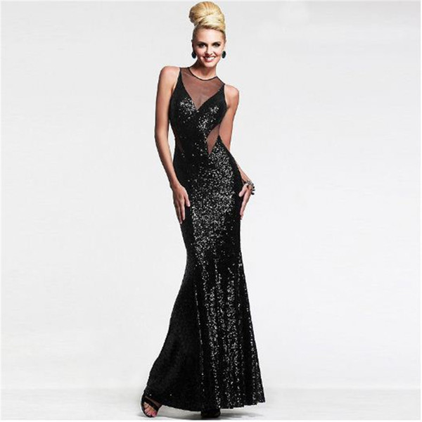 2017 Bling elegant formal dresses black Floor Length long sleeve cocktail evening dresses women's Glitter Prom Dresses wed432