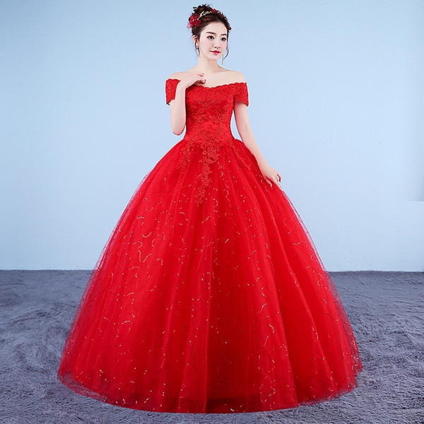 2018 New Boat Neck Embroidered Wedding Dress Organza And Tulle Lace Up Ball Gown Princess Cheap Wedding Gown Vestido De Noiva
