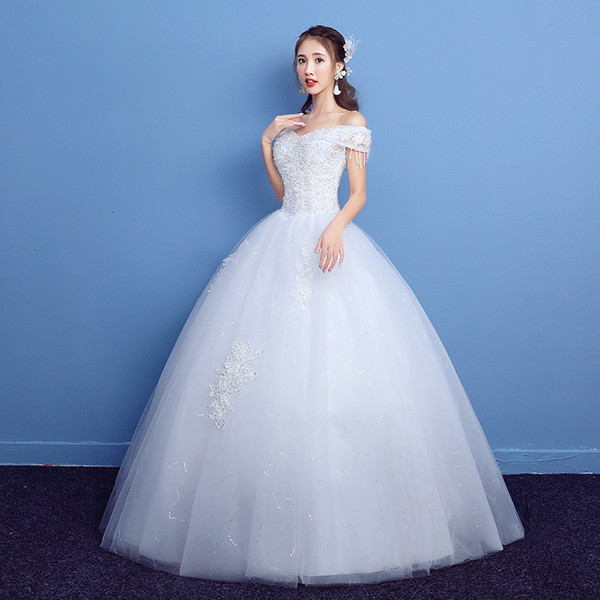 V Shape Bateau Style Luxury Lace White Korean Wedding Dress With Floor Length Sexy Emprie Afforable Wedding Dresses In China Wholesale