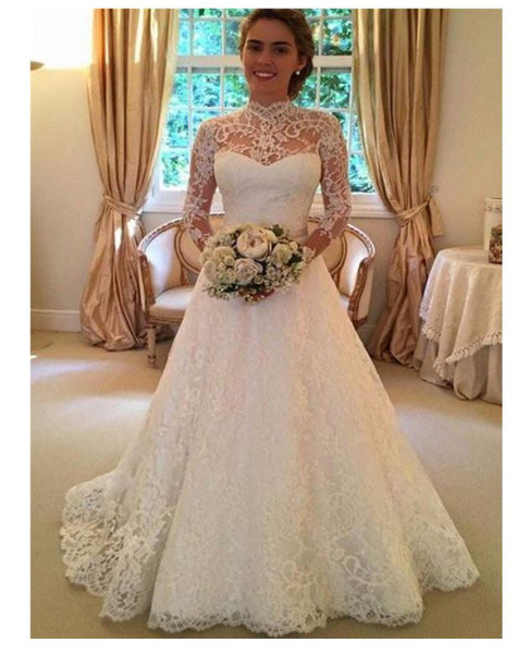 New Wedding Dresses in Europe and America, Explosion Perspective, Long Sleeve Lace Skirt, Factory Spot Sales, Low Price Promotion