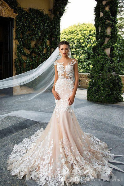Milla Nova Cap Sleeve Mermaid Wedding Dresses Sheer Neck Lace Appliques Illusion Bodices Bridal Gowns Wedding Gowns Vestios De Novia