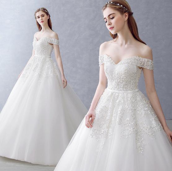 White Sexy Bateau Neck Floor Length Ball Down Lace Net Mersh Trailing Wedding Dress
