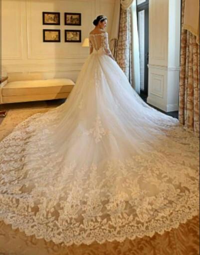Real pictures Gorgeous Wedding Dresses Half Sleeves Illusion Bodice Overskirts V-neckline Long Steven Khalil Bridal Gowns Dress
