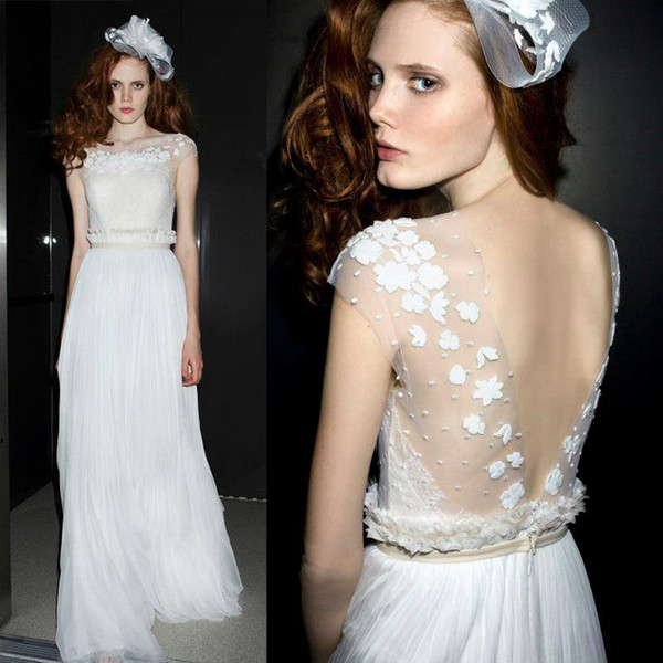 Cheap A Line Lace Tulle Wedding Dresses Sexy Backless Beach Prom Dresses Vintage White Evening Gowns Boho Dresses Arabic Vestidos De Noiva
