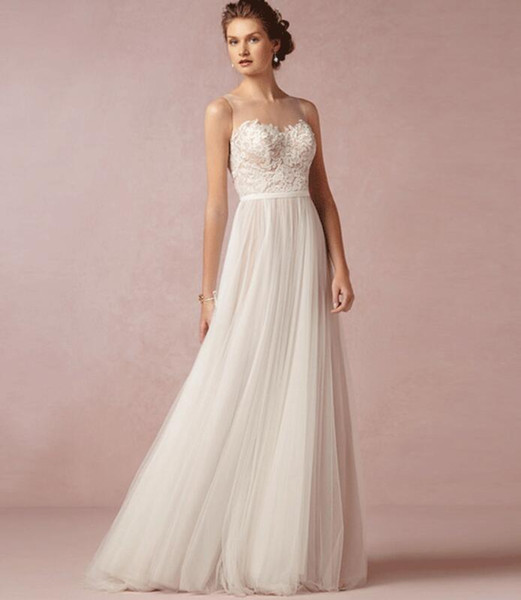 Sleeveless wedding dress A line style round neck bridal long gowns beach garden events party gown