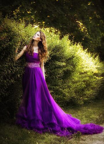 Glamorous One Shoulder Purple Tulle Prom Dress New Fashion Cloud Wedding Gown