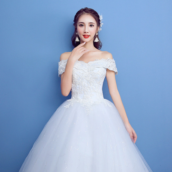 Women new slash neck wedding dress bridal dress short sleeve white maxi wedding dress