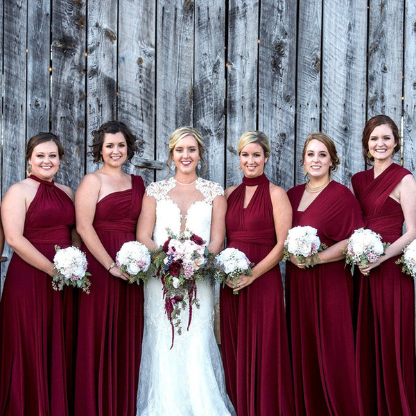 Burgundy Bridesmaid Dresses Cheap Convertible Dresses Spandex Fabric Floor Length Wedding Guest Maid Of The Honor Dresses Summer DB127