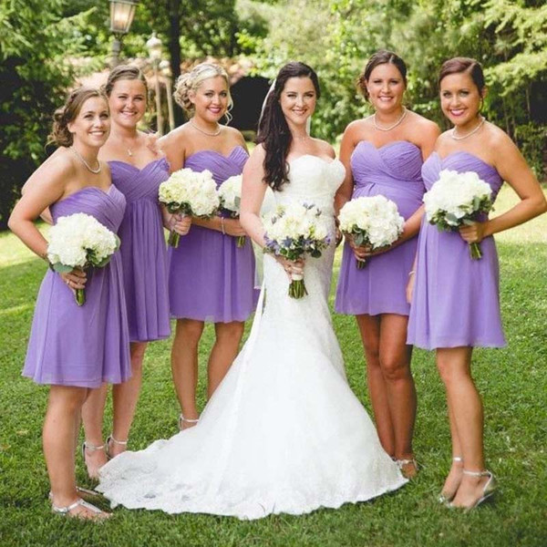 Lavender Short Prom Dresses Sweetheart Ruffles Chiffon Summer Country Wedding Guest Dresses Plus Size Maid Of The Honor Dresses DB130