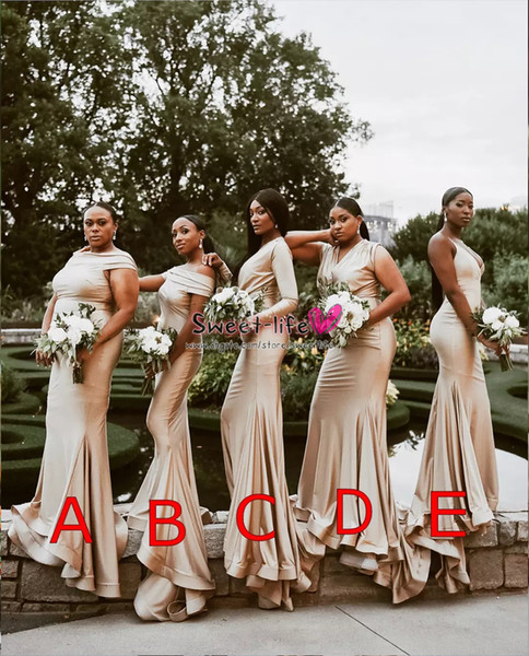 Long Cheap Champagne Mermaid Bridesmaid Dresses Wedding Guest Dress Maid of the Honor Formal Evening Party Ball Gown