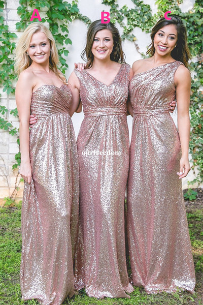 Rose Gold Sequins Bridesmaid Dresses Newest Sweetheart Neck A Line Zipper Back Floor Length Maid Honor Wedding Guest Gown