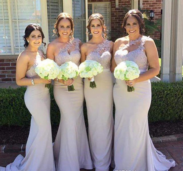 Mermaid Bridesmaid Dresses Cheap One Shoulder Appliques Lace Satin Backless Long Maid of Honor Dress Wedding Guest Party Gown