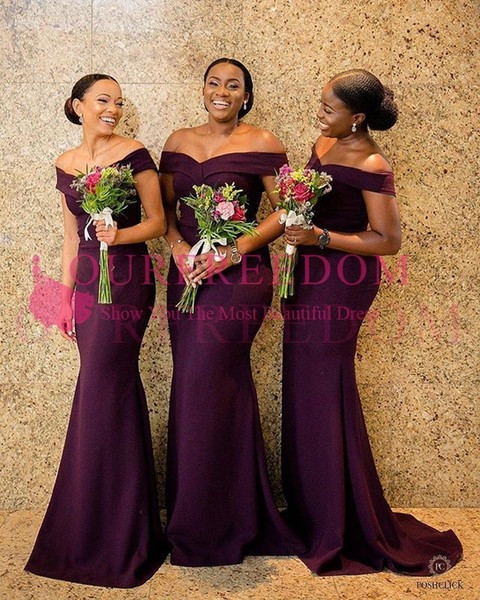 South Africa Style Mermaid Bridesmaid Dresses Off The Shoulder Satin Sweep Train Maid Of Honor Wedding Guest Gowns Formal Wear New