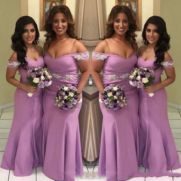 Elegant Off Shoulder Long Bridesmaid Dresses Lace Appliques Plus Size Maid Of Honor Gowns For Wedding Floor Length Cheap Bridesmaid Gowns