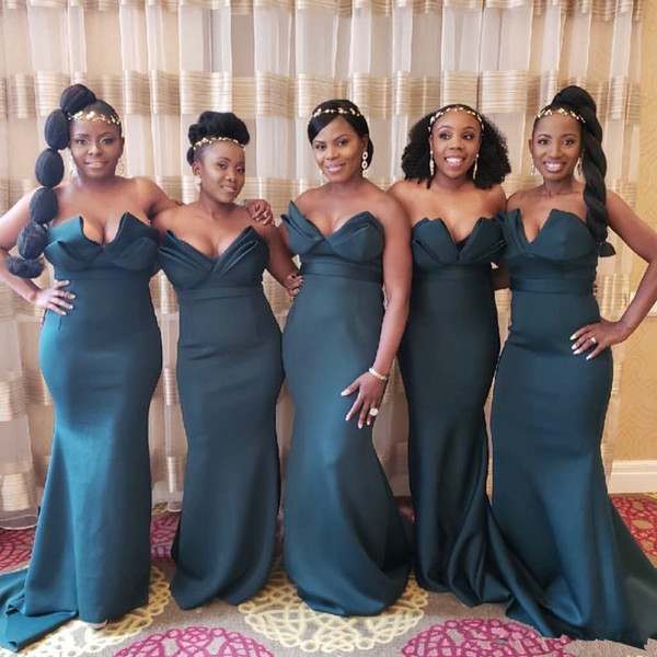 Hot South Africa Style Nigerian Bridesmaid Dresses Plus Size Mermaid Maid Of Honor Gowns For Wedding sweetheart hunter green sexy gowns