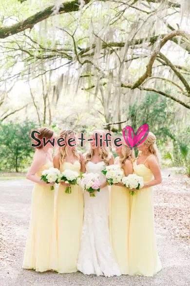 Long Light Yellow Chiffon Bridesmaid Dresses Garden Wedding Guest Gowns Sleeveless Party Dress Maid of Honour at Wedding